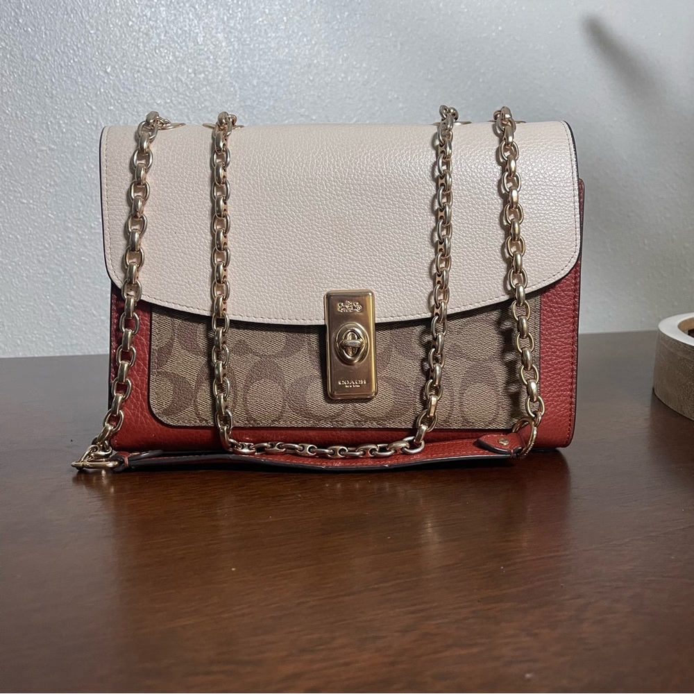 Coach Red and Cream Chain Shoulder Bag